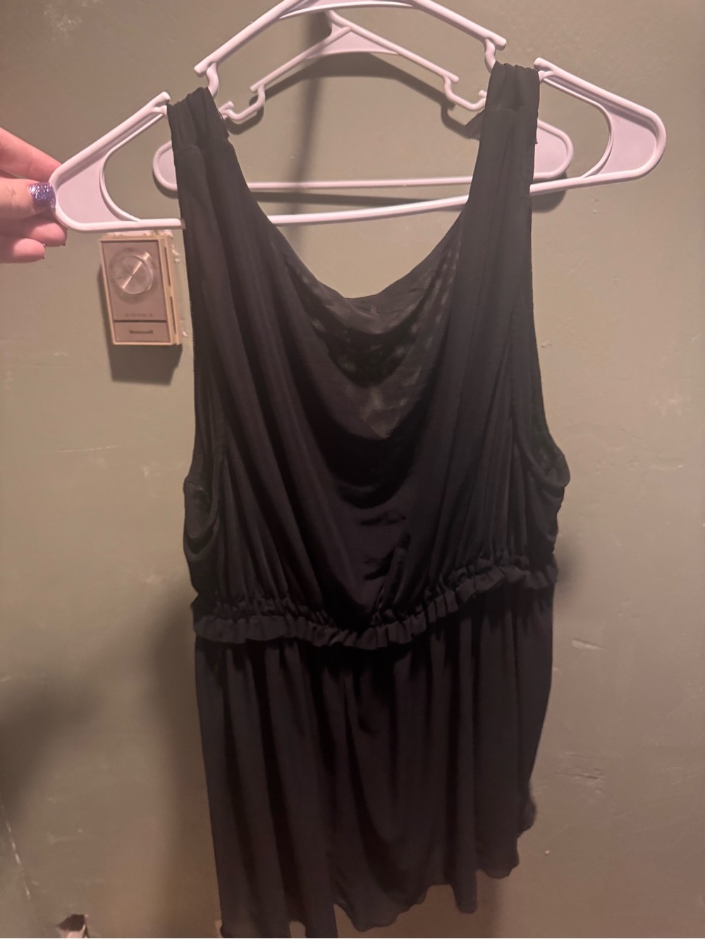 Black Women's Draped sleeveless blouse see through to wear a tank under